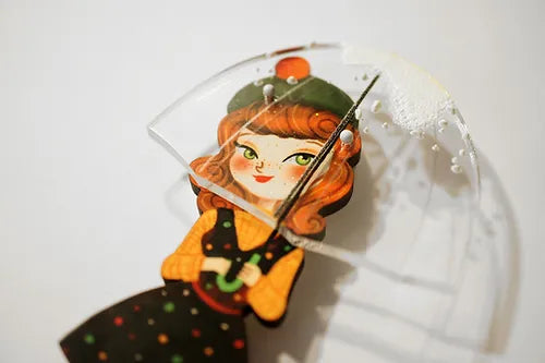 LaliBlue :  Christmas : Woman with Umbrella Brooch [PRE-ORDER]