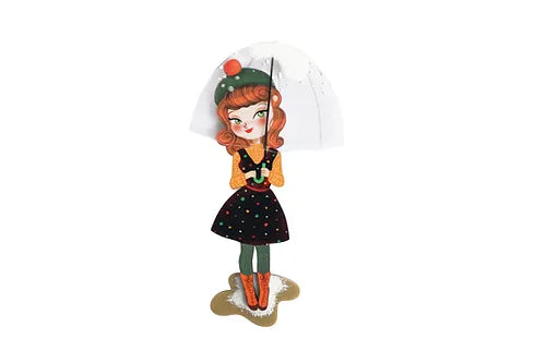 LaliBlue :  Christmas : Woman with Umbrella Brooch [PRE-ORDER]