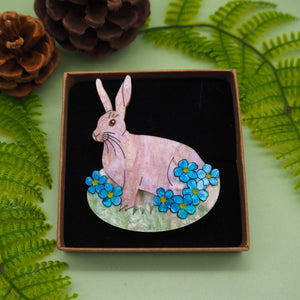 Dolly Dimple Design : Bloom Where You Rest - Hare and Forget Me Not Acrylic Brooch