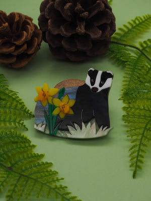 Dolly Dimple Design : Badger in Bloom Brooch