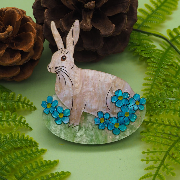 Dolly Dimple Design : Bloom Where You Rest - Hare and Forget Me Not Acrylic Brooch