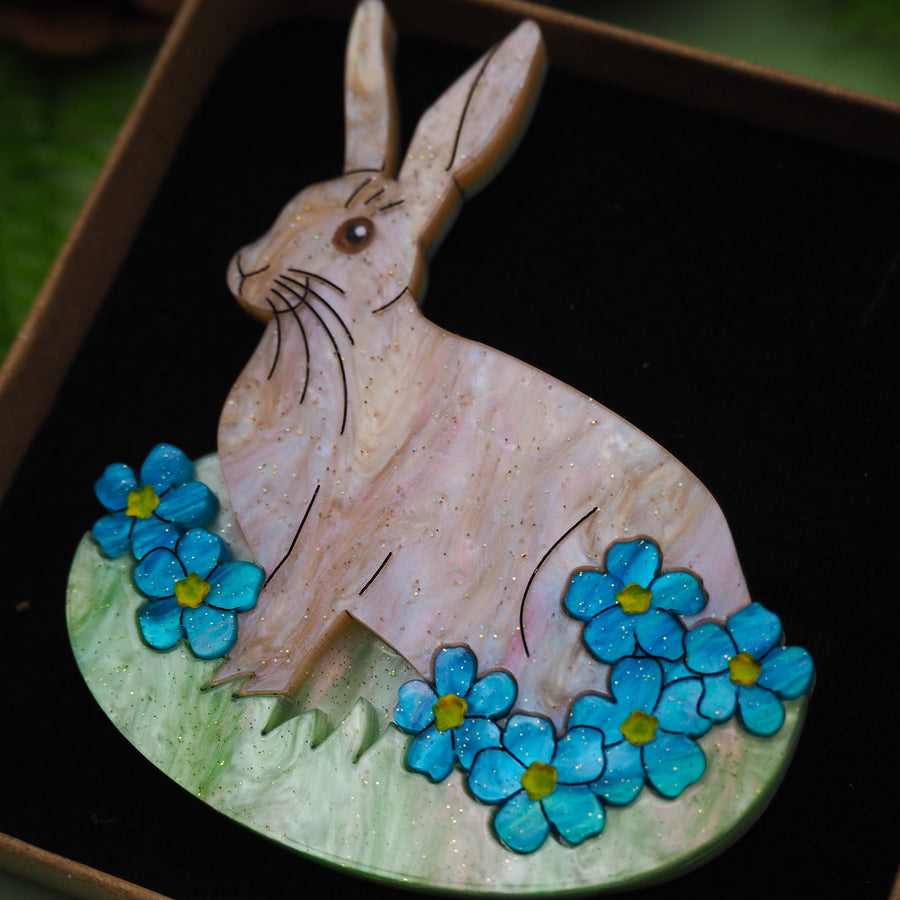 Dolly Dimple Design : Bloom Where You Rest - Hare and Forget Me Not Acrylic Brooch