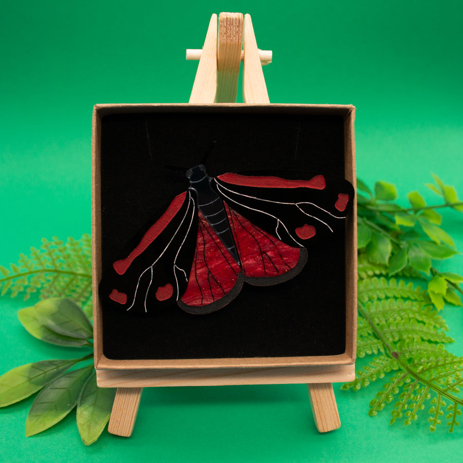 Dolly Dimple Design : Cinnabar Moth Acrylic Brooch