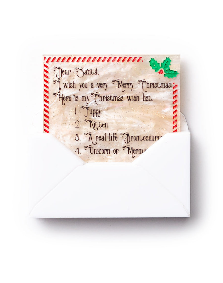 Martinis & Slippers : Dear Santa Letter Brooch - Glitter