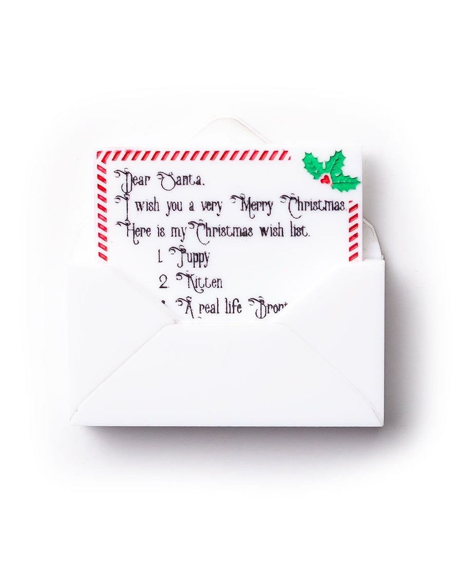 Martinis & Slippers : Dear Santa Letter Brooch - White