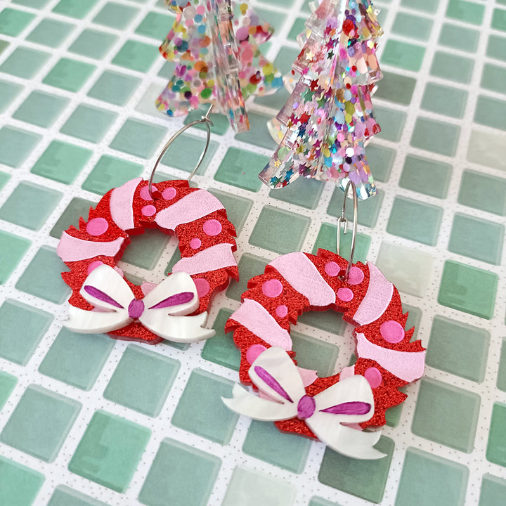 Bright and Bubbly : Aussie Christmas : Bow tiful Wreath Dangle Earrings [LUCKY LAST!]