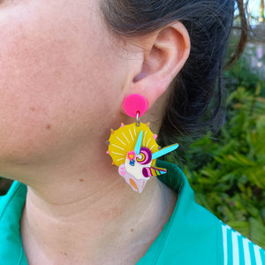 Bright and Bubbly : Roartastic : Triceratops Dangle Earrings