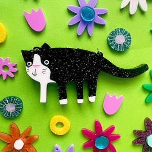 Happy Stuff Studio : Who's the Cat? Medium Necklace - Inky (Black Glitter) [PRE-ORDER]