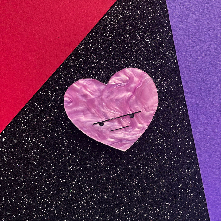 Happy Stuff Studio : Queen of Hearts : Grumpy heart brooch - Baby pink marble
