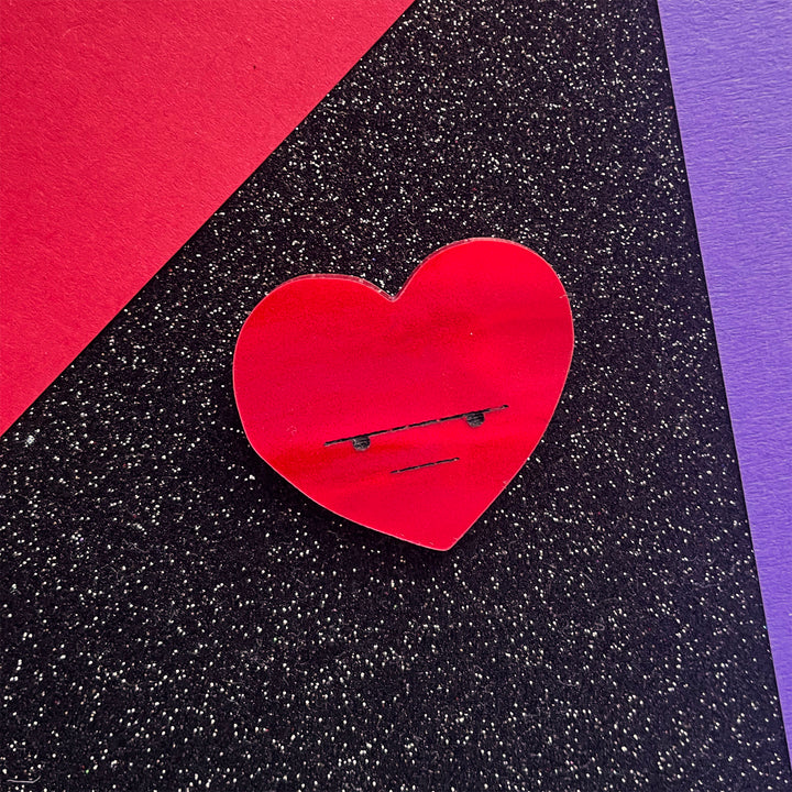Happy Stuff Studio : Queen of Hearts : Grumpy heart brooch - Red marble
