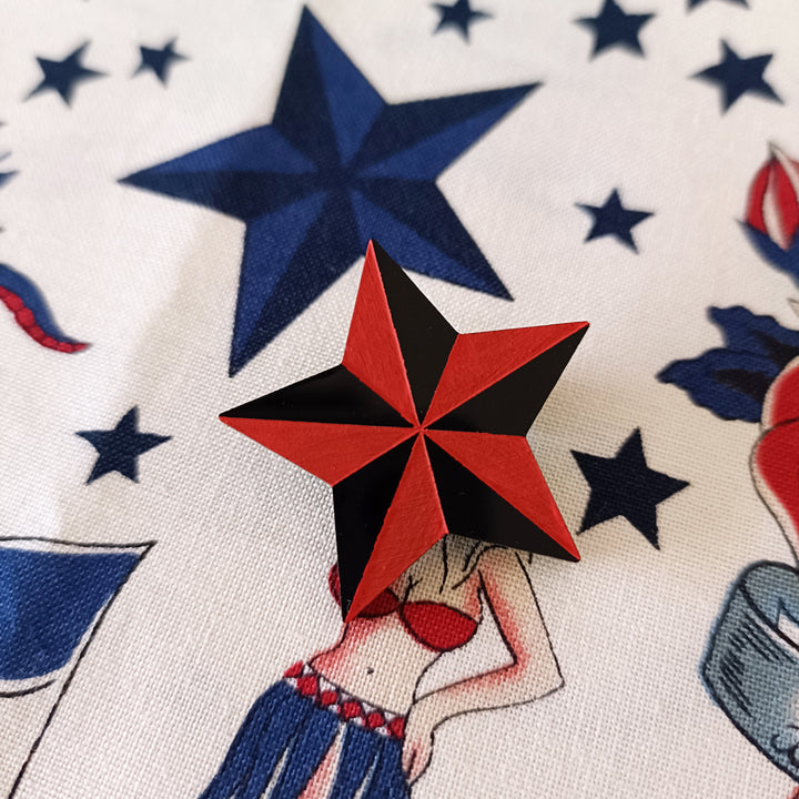Bright and Bubbly : Ahoy There : Black & Red Star Mini Brooch [LUCKY LAST!]