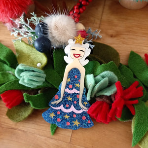 Bright and Bubbly : Christmas : Miss Tinsel Brooch - Blue