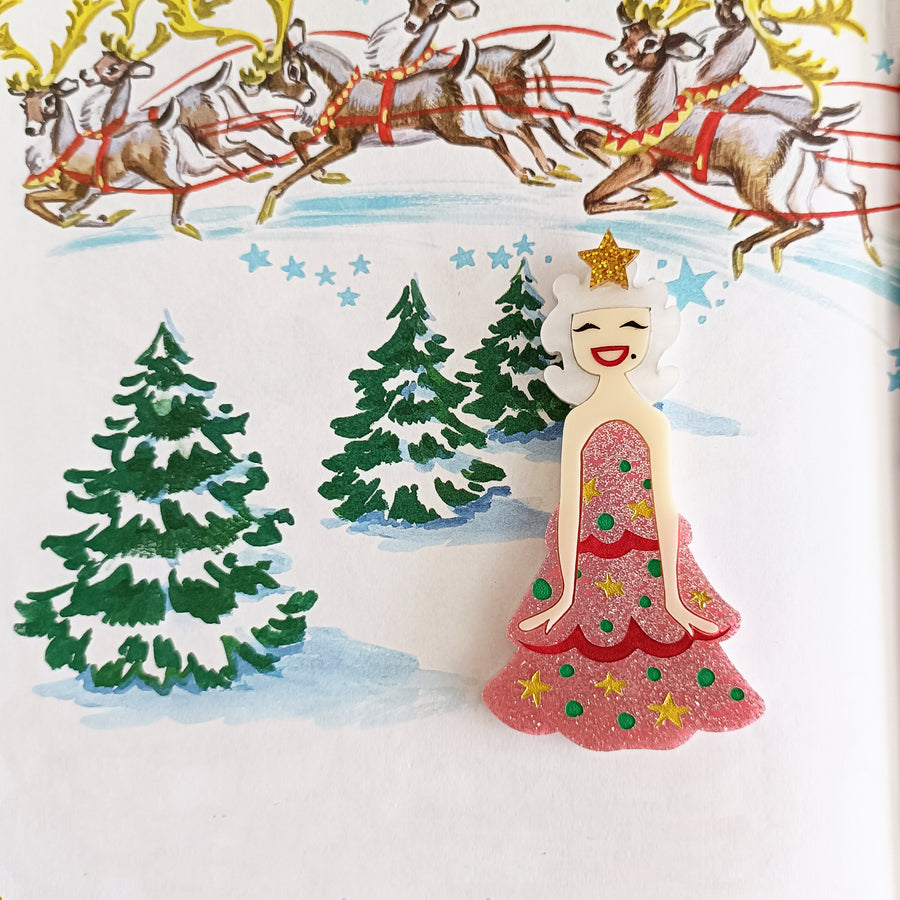 Bright and Bubbly : Christmas : Miss Tinsel Brooch - Pink