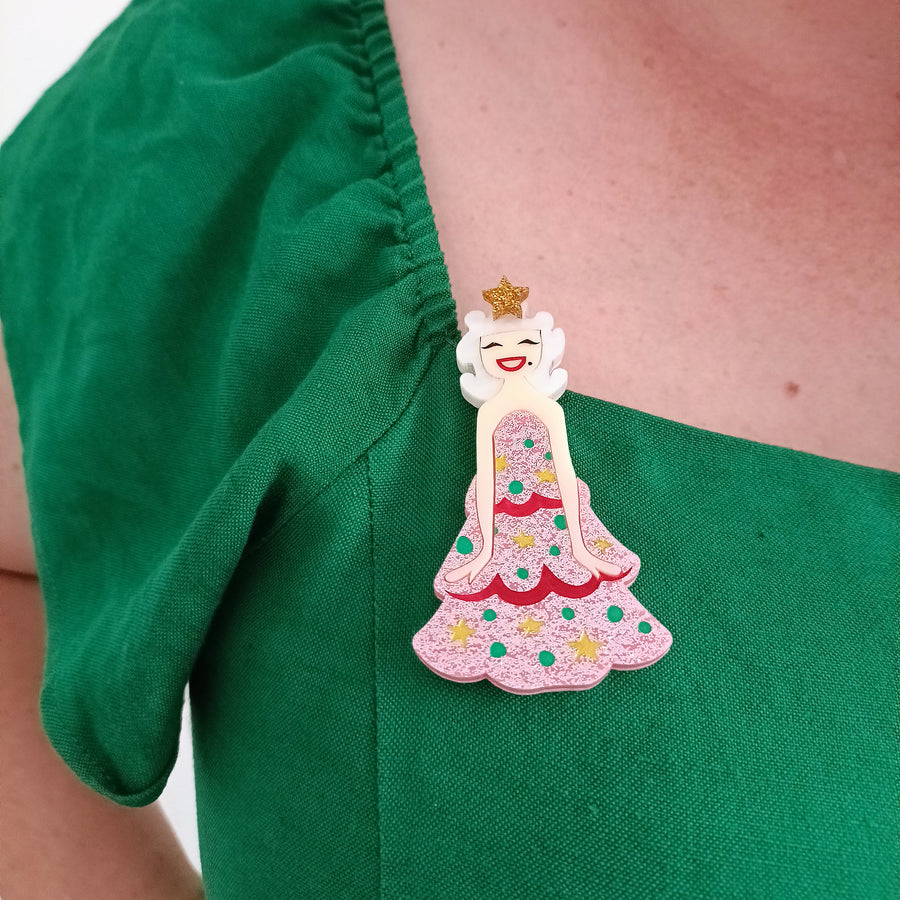 Bright and Bubbly : Christmas : Miss Tinsel Brooch - Pink