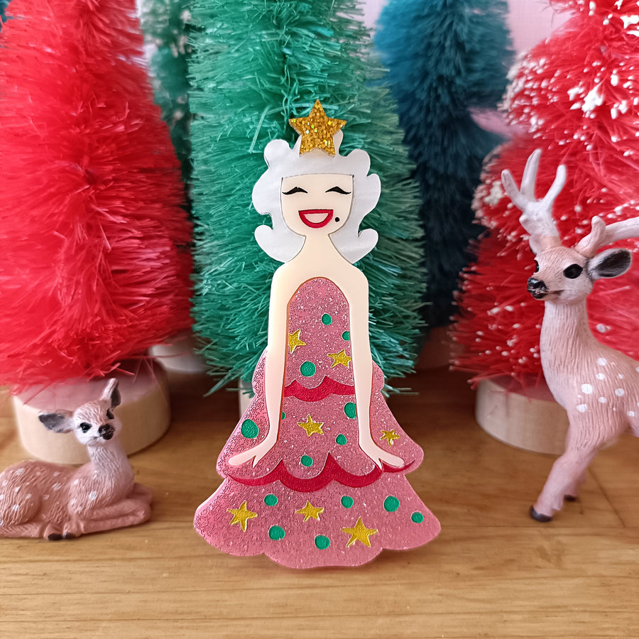 Bright and Bubbly : Christmas : Miss Tinsel Brooch - Pink