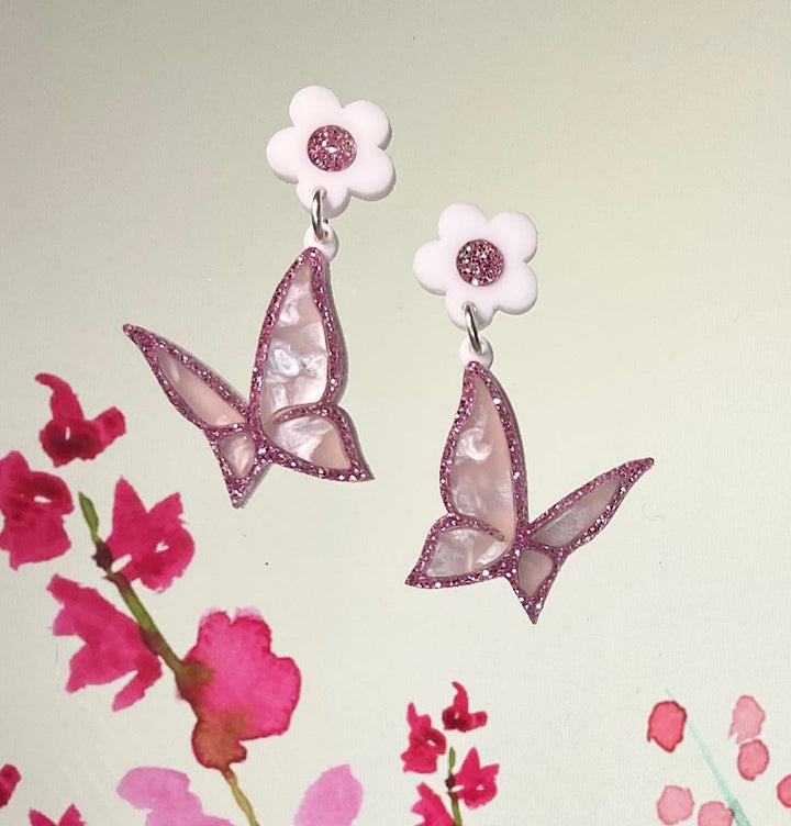 Tantalising Treasures : Spring : Pink Petal Butterfly Earrings [LUCKY LAST!]