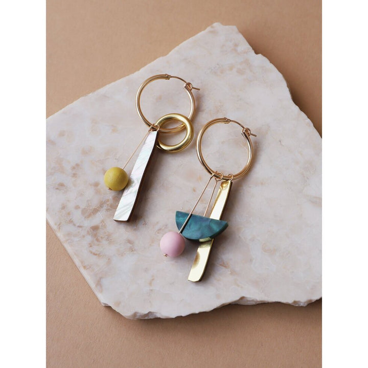 Wolf & Moon : Abstract Charm Hoops in Green