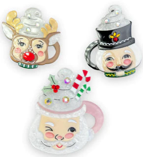 Lipstick & Chrome : Rum Rum Reindeer Mini Holiday Mug Brooch [PRE-ORDER]