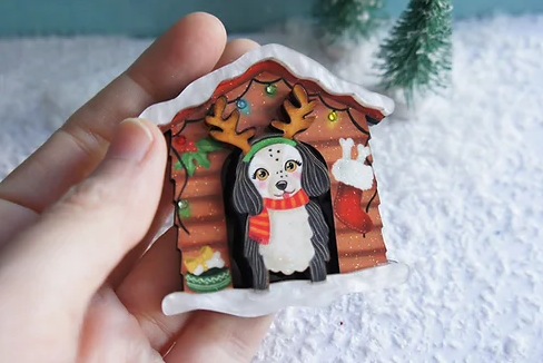 LaliBlue :  Christmas : Christmas dog house brooch [PRE-ORDER]