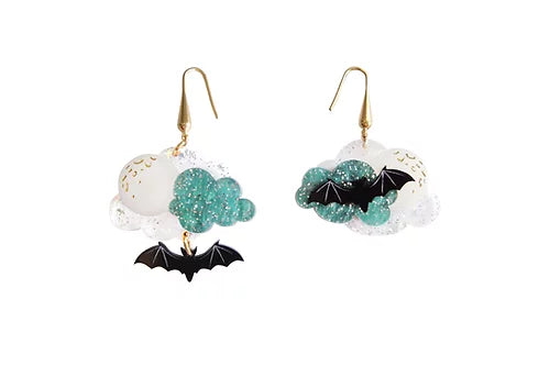 LaliBlue : Halloween : Clouds with bat Earrings [PRE-ORDER]