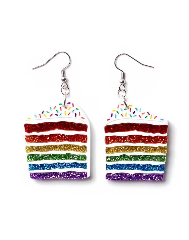 Martinis & Slippers : Rainbow Cake Slice Earrings - Glitter