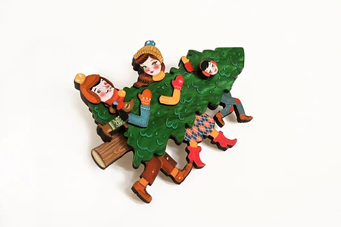 LaliBlue :  Christmas : Family with Christmas tree brooch [PRE-ORDER]