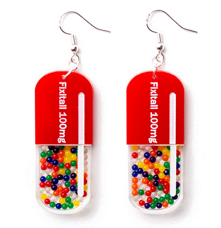 Martinis & Slippers : Fixitall Pill Earrings - Red