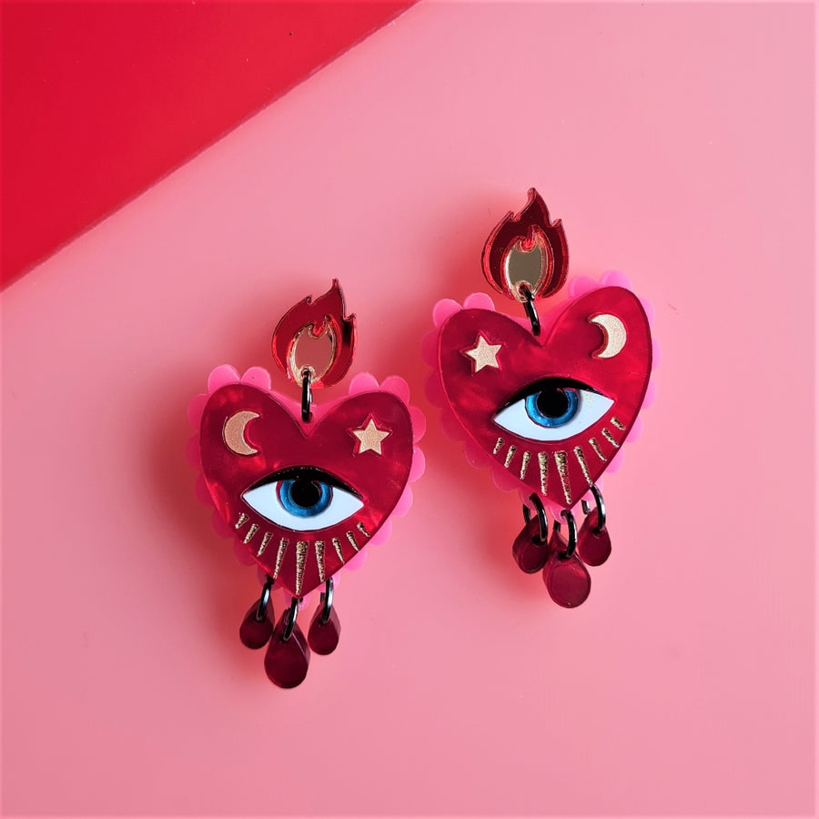 Cherryloco : Flaming Heart Earrings