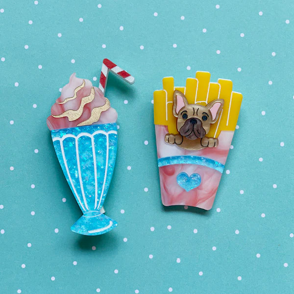 PolyPaige : French Fries with Milkshake Brooch set
