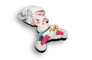 LaliBlue :  Christmas : Girl with Christmas cards brooch [PRE-ORDER]