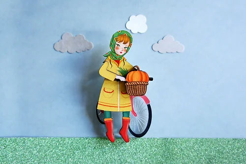 LaliBlue : Thanksgiving : Girl with bicycle brooch