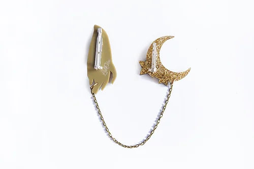 LaliBlue : Halloween : Hand and Moon Double brooch [PRE-ORDER]