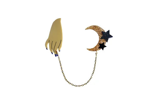LaliBlue : Halloween : Hand and Moon Double brooch [PRE-ORDER]