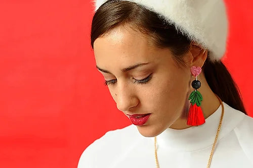 LaliBlue : Love : Heart earrings with red tassel [LUCKY LAST!]