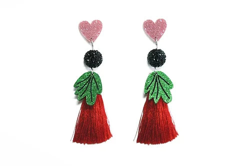 LaliBlue : Love : Heart earrings with red tassel [PRE-ORDER]