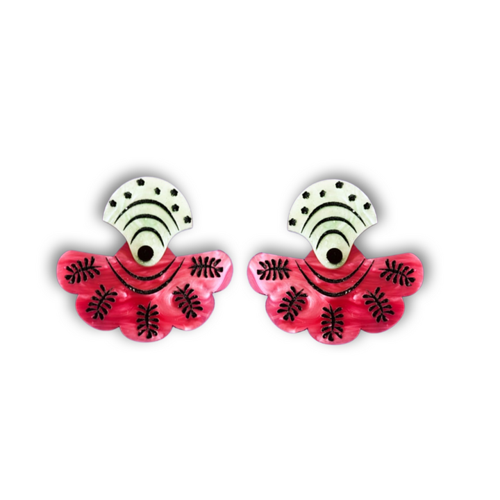 Bobbi Frances : Kyoto Calling : Dancing Ladies Green & Pink Statement Dangle Earrings