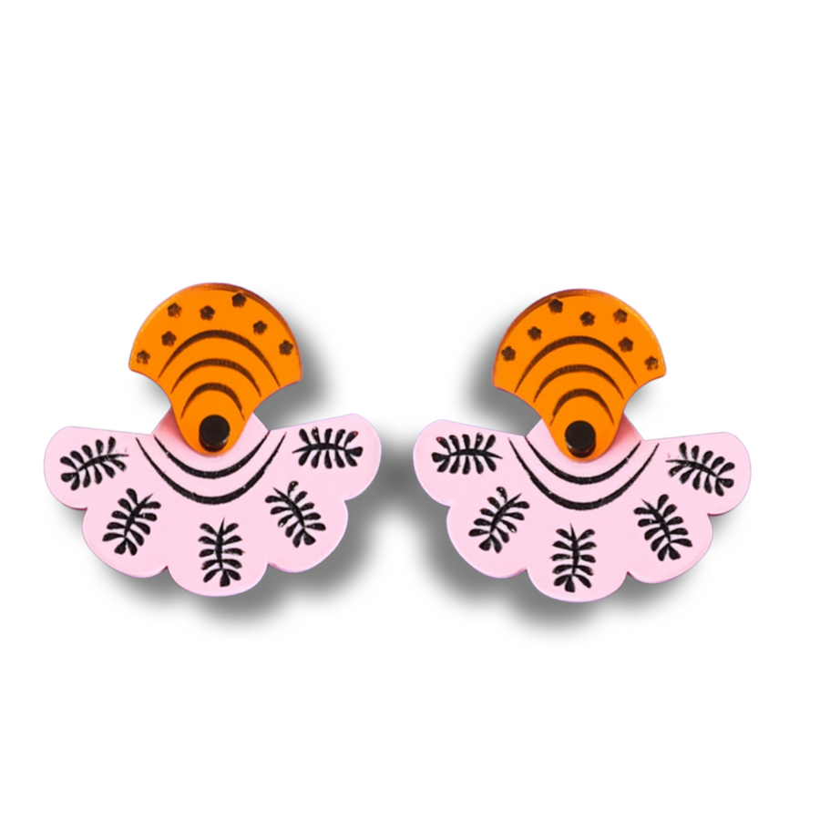 Bobbi Frances : Kyoto Calling : Dancing Ladies Pink & Orange Statement Dangle Earrings