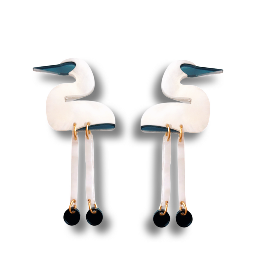 Bobbi Frances : Kirameki Collection : Oriental Stork Dangle Earrings