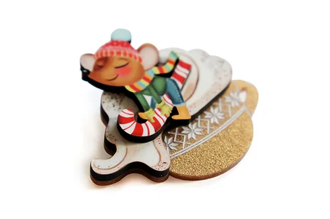 LaliBlue :  Christmas : Little mouse in cappuccino brooch [PRE-ORDER]