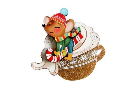 LaliBlue :  Christmas : Little mouse in cappuccino brooch