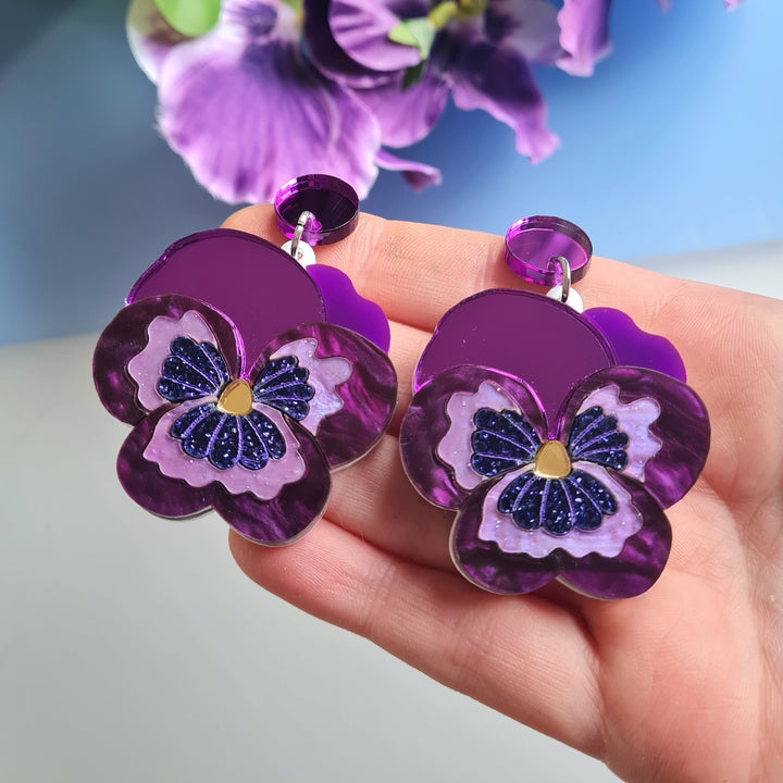 Cherryloco : Floral Collection : Purple Pansy Dangle Earrings [PRE-ORDER]