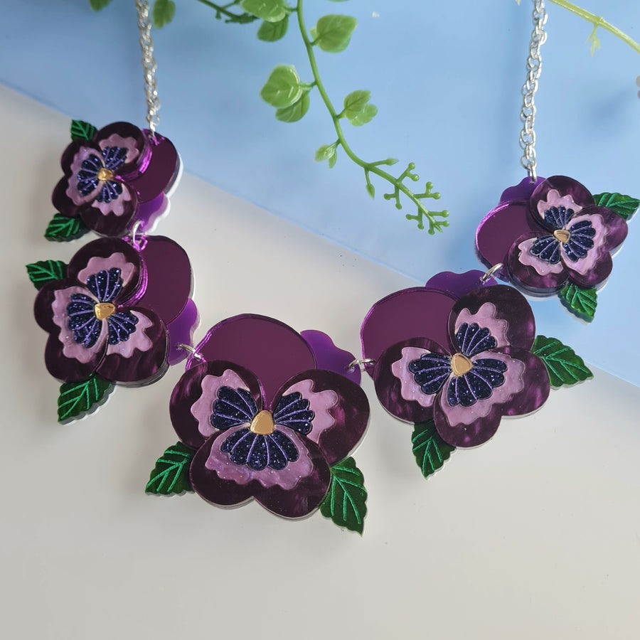 Cherryloco : Floral Collection : Purple Pansy Statement Necklace