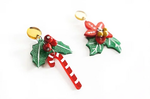 LaliBlue :  Christmas : Poinsettia and candy earrings [PRE-ORDER]