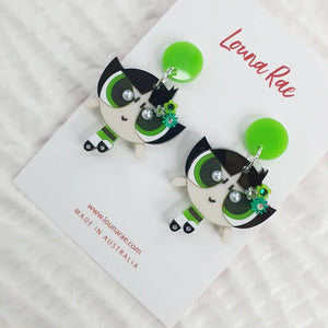 Louna Rae : Powerpuff Girl Dangle Earrings - Green
