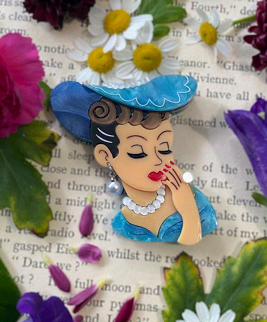 Lipstick Chrome Vine and Dandy Lady Head Vase Brooch Tawny Broochaholic