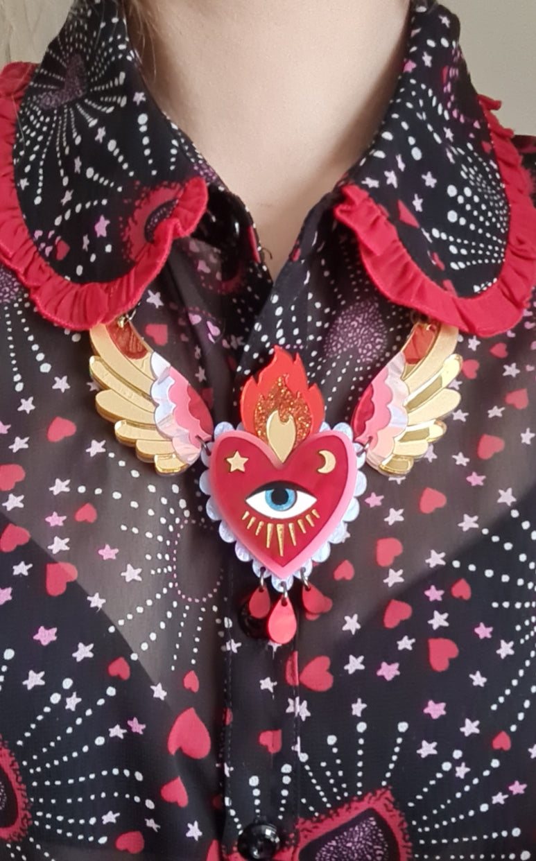 Cherryloco : Winged Flaming Heart Statement Necklace [PRE-ORDER]