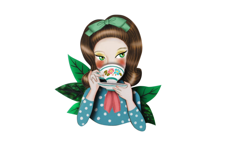 LaliBlue :  Tea Time : Girl Having Tea Brooch