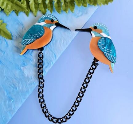 Cherryloco : Scottish Wildlife : Kingfisher collar clip brooch