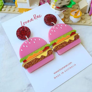 Louna Rae : Pink Burger Dangle Earrings