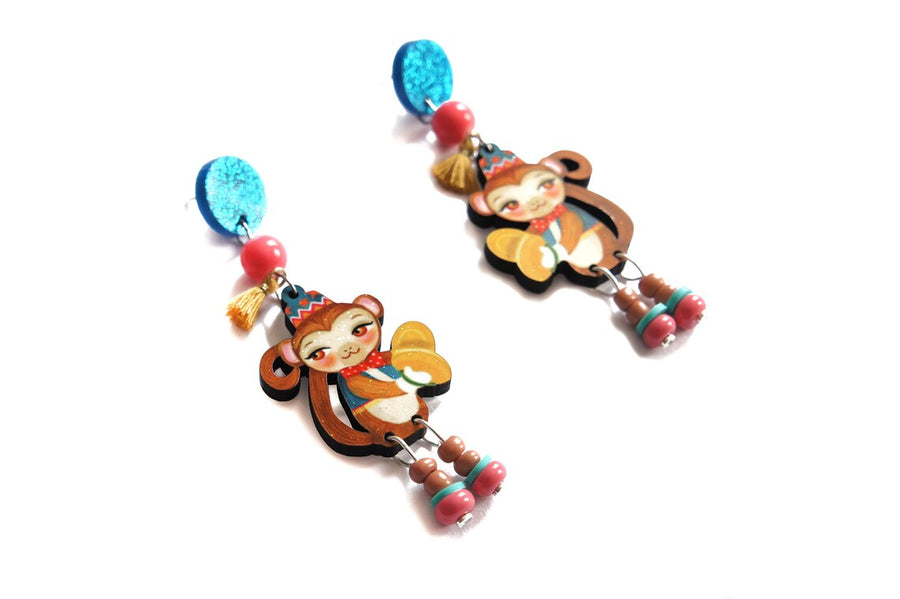 LaliBlue : Circus Freaks : Monkey and cymbals earrings